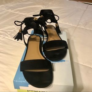 Merona Brand Black Lace Up Sandals With Tassels